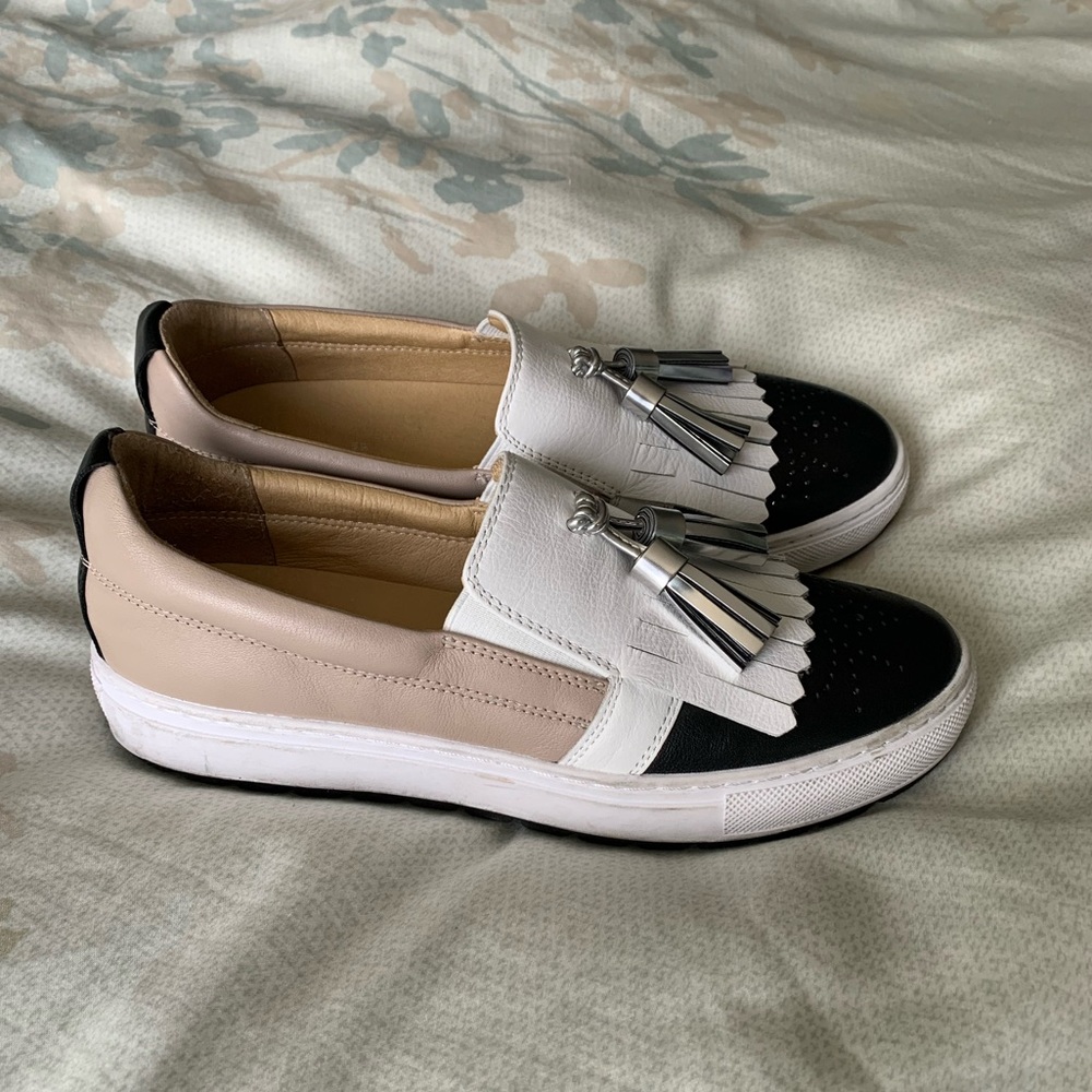 Geox Women's Black and White Slip-On Shoes
